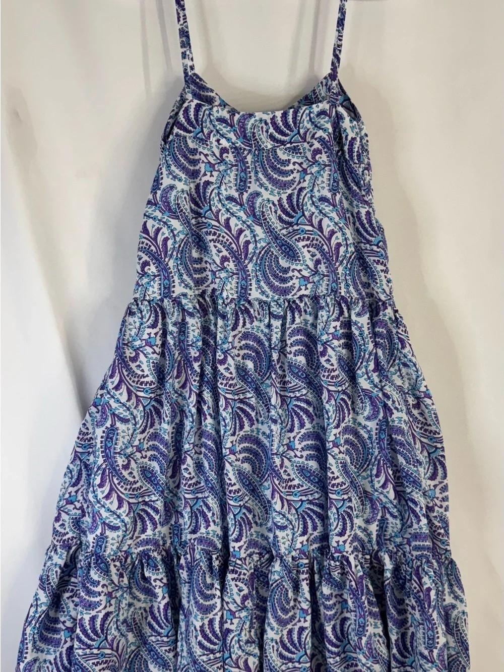 J. Crew Blue Paisley Tiered Midi Dress with Spaghetti Straps